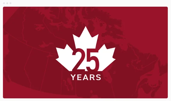 25 years, canada map in a browser window